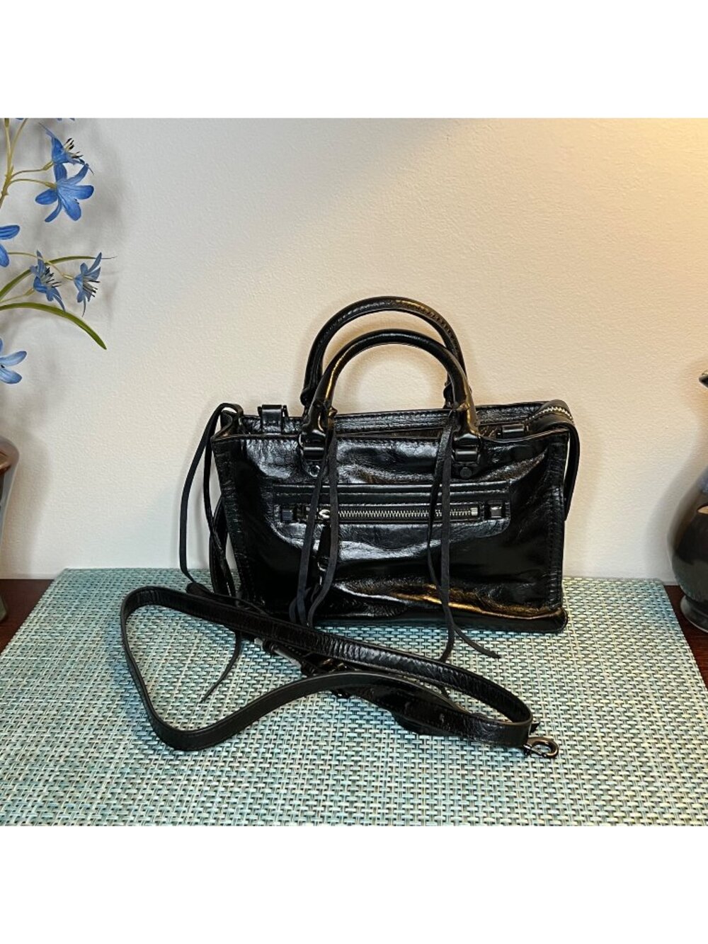 NWT Rebecca Minkoff Rega' Satchel Black Smooth Leather